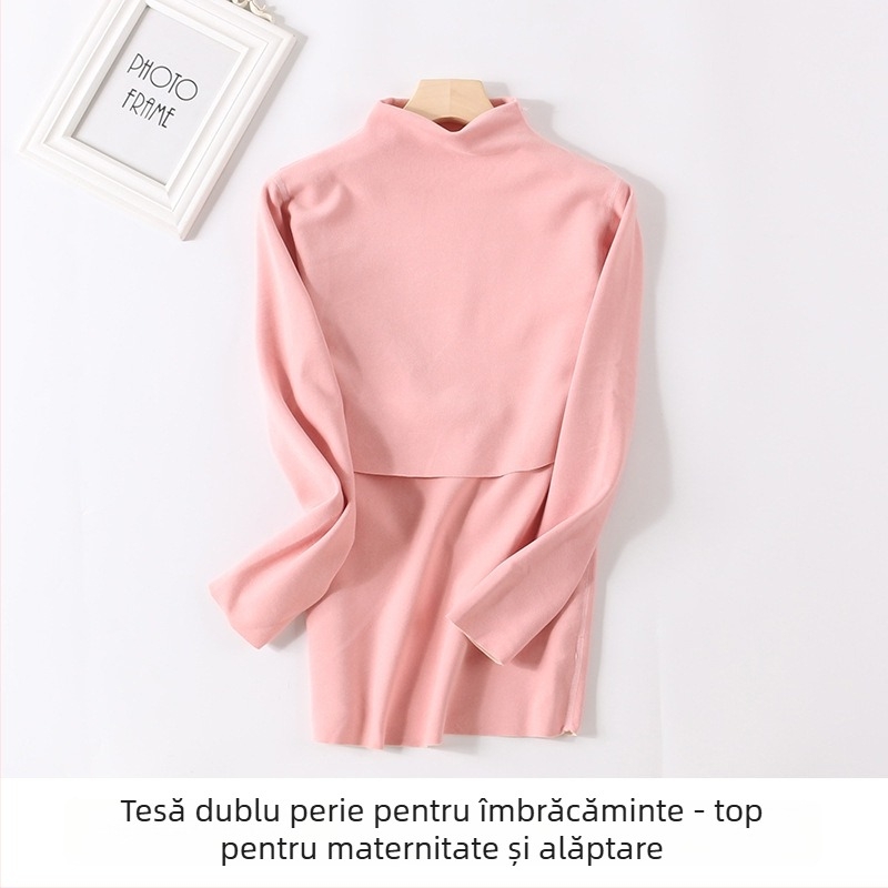 Set matern din poliester cu interior fleece, guler mediu-înalt, top și pantaloni pentru toamnă, pentru alăptare și postpartum