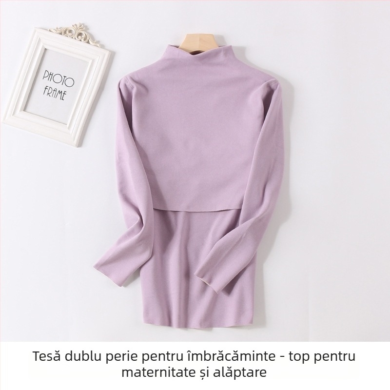 Set matern din poliester cu interior fleece, guler mediu-înalt, top și pantaloni pentru toamnă, pentru alăptare și postpartum