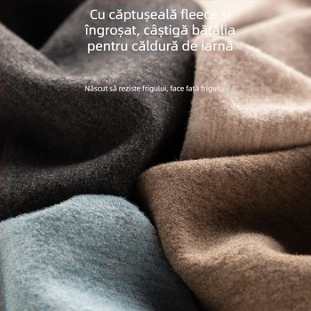 Set de lenjerie termică pentru bărbați – căptușit cu fleece și velur, bază pentru partea superioară și inferioară, guler rotund, mâneci lungi