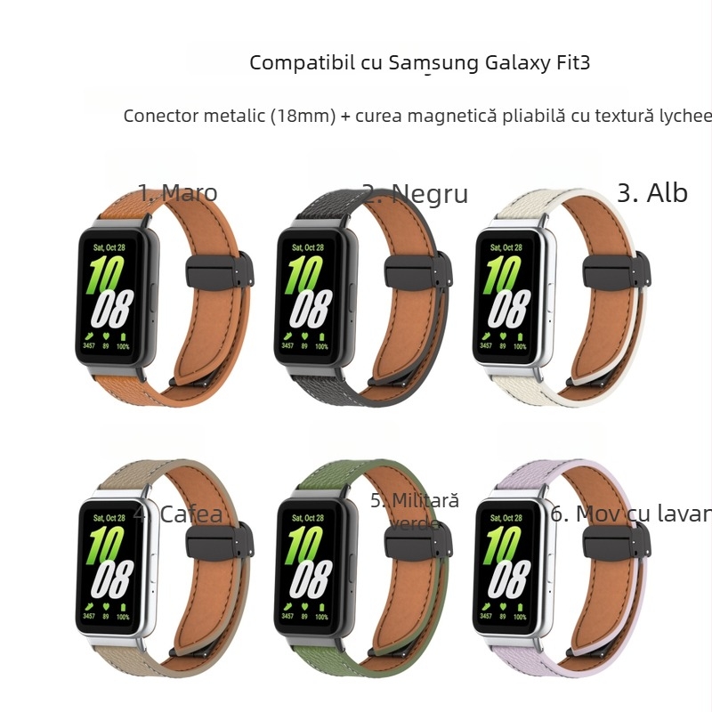 Brățară pentru ceas Samsung Galaxy Fit3, piele cu textură Lychee, eliberare rapidă, cataramă magnetică