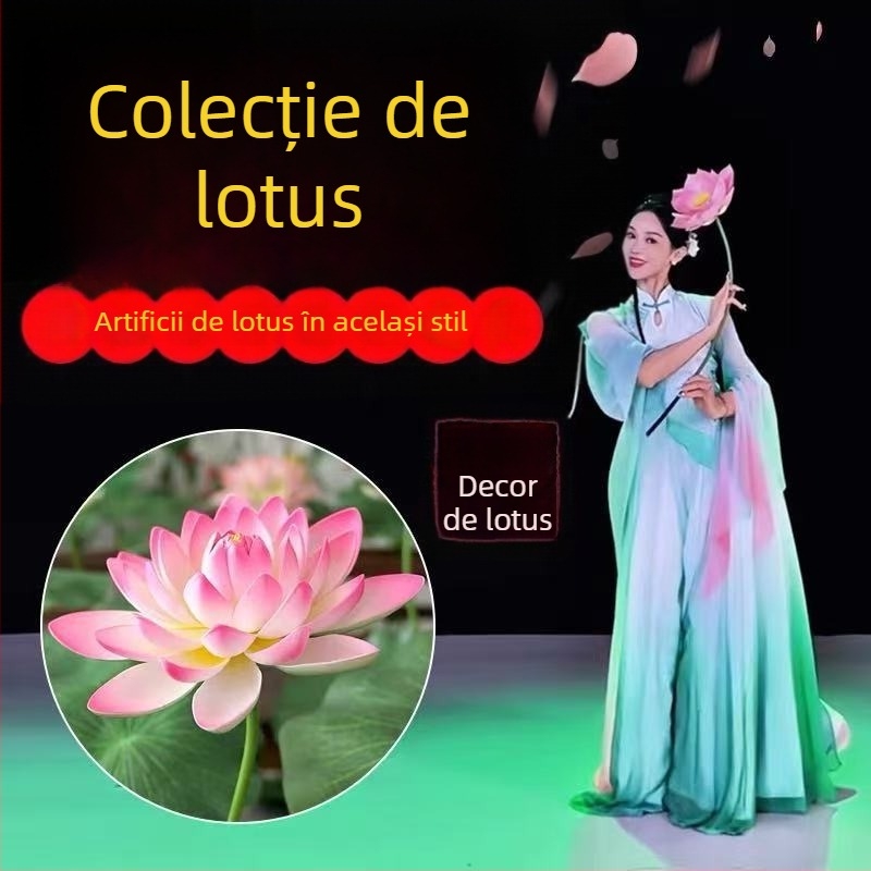Prop de scenă: frunză de lotus și floare de lotus realistă pentru dans clasic, decor de scenă, recuzită pentru copii