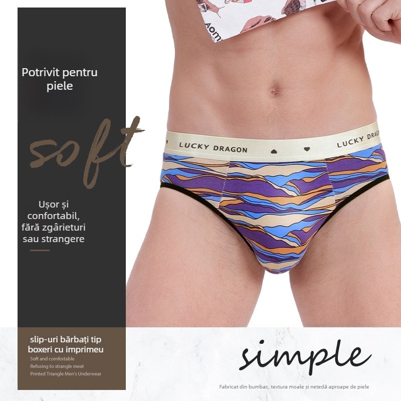 Slip bărbătești din bumbac cu imprimeu, respirabile, tricot, talie medie, 95–100% bumbac, căptușeală din viscoză în zona inghinală, modele geometrice/carouri/linii/text, Brand: Arrogant Love