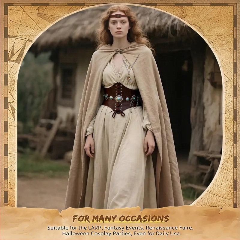 Ficino Accesorii cosplay medieval-Viking: bandă pentru frunte, lanț talie și brățară retro pentru încheietura mâinii, pentru adulți — lansare iarna 2025