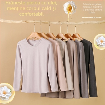 Set de lenjerie termică din Derong, textură ribată, top cu guler rotund şi pantaloni; 95% poliester, 5% spandex; 210 g/m2; un singur strat; anti-piling; căldură moderată.