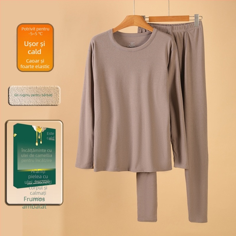 Set de lenjerie termică din Derong, textură ribată, top cu guler rotund şi pantaloni; 95% poliester, 5% spandex; 210 g/m2; un singur strat; anti-piling; căldură moderată.