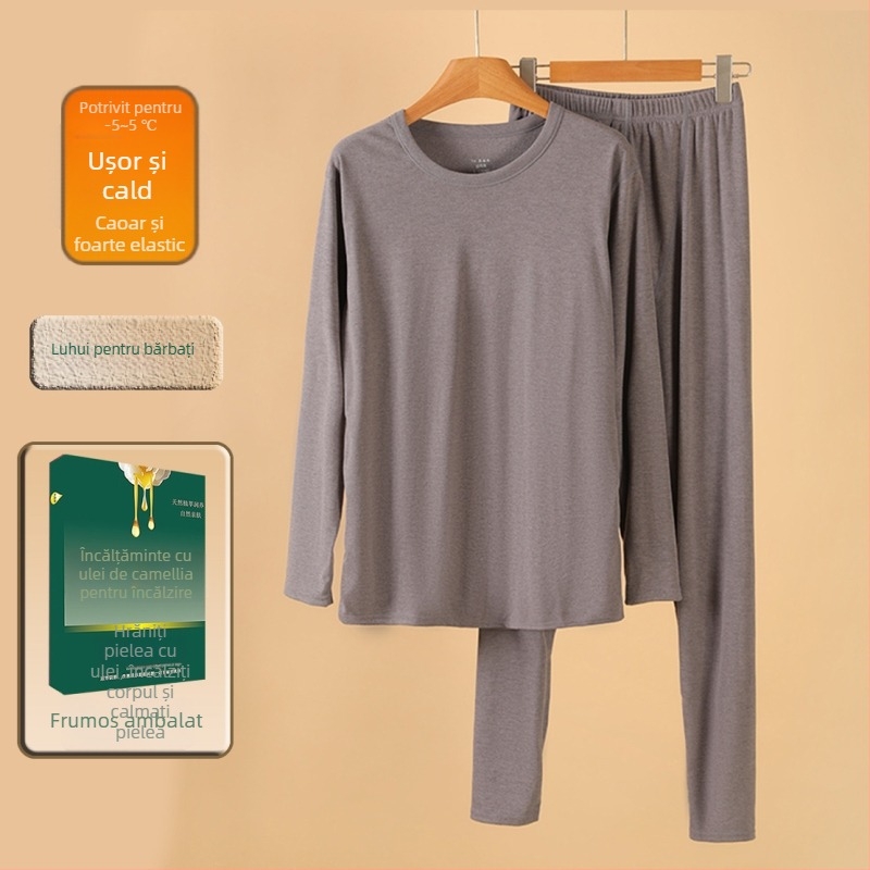 Set de lenjerie termică din Derong, textură ribată, top cu guler rotund şi pantaloni; 95% poliester, 5% spandex; 210 g/m2; un singur strat; anti-piling; căldură moderată.