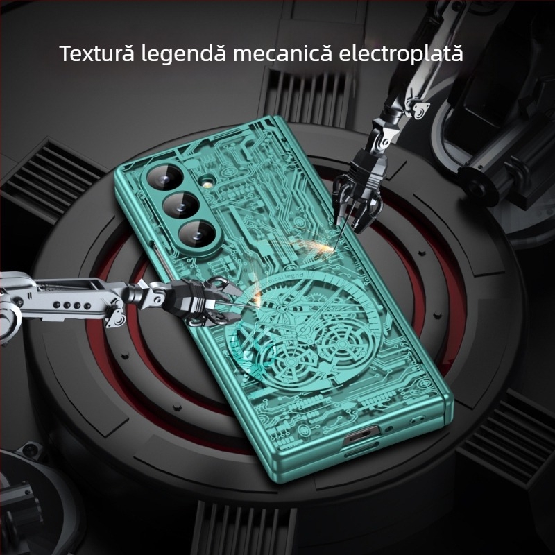 Carcasă pentru Samsung Galaxy Z Fold7 cu design mecanic legendar electroplating și protecție pentru ceas | Material PC; Electroplating; Rezistent la șocuri; Magnetic; Anti-uzură; Anti-amprentă