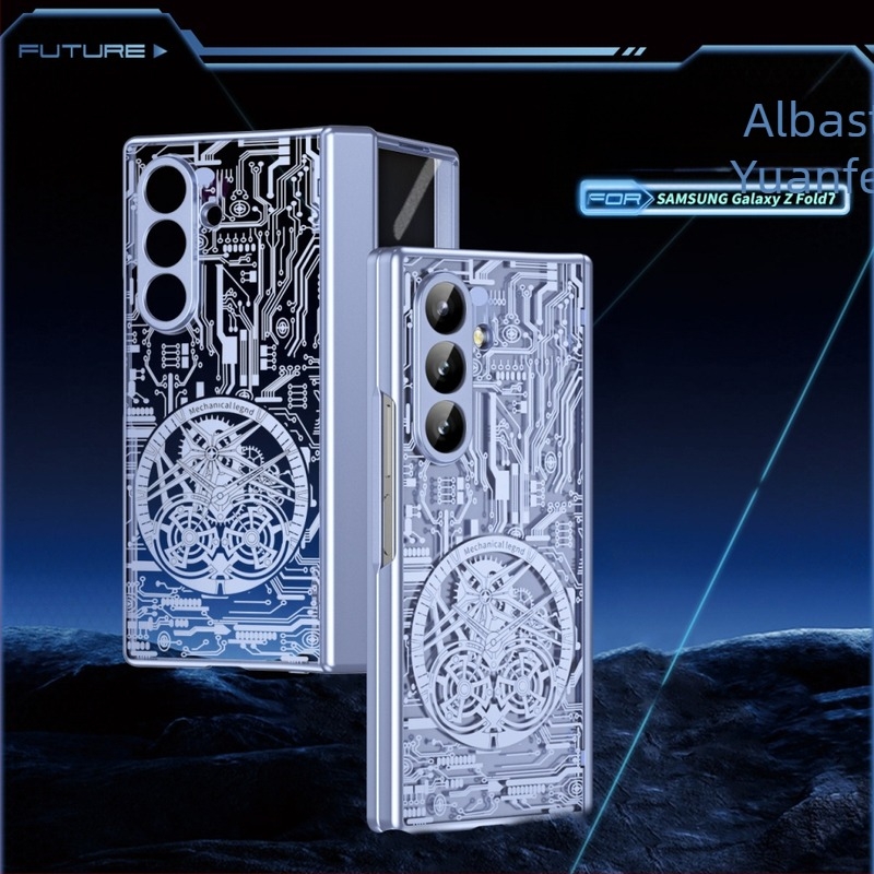 Carcasă pentru Samsung Galaxy Z Fold7 cu design mecanic legendar electroplating și protecție pentru ceas | Material PC; Electroplating; Rezistent la șocuri; Magnetic; Anti-uzură; Anti-amprentă