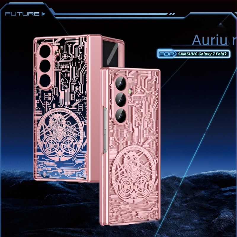 Carcasă pentru Samsung Galaxy Z Fold7 cu design mecanic legendar electroplating și protecție pentru ceas | Material PC; Electroplating; Rezistent la șocuri; Magnetic; Anti-uzură; Anti-amprentă