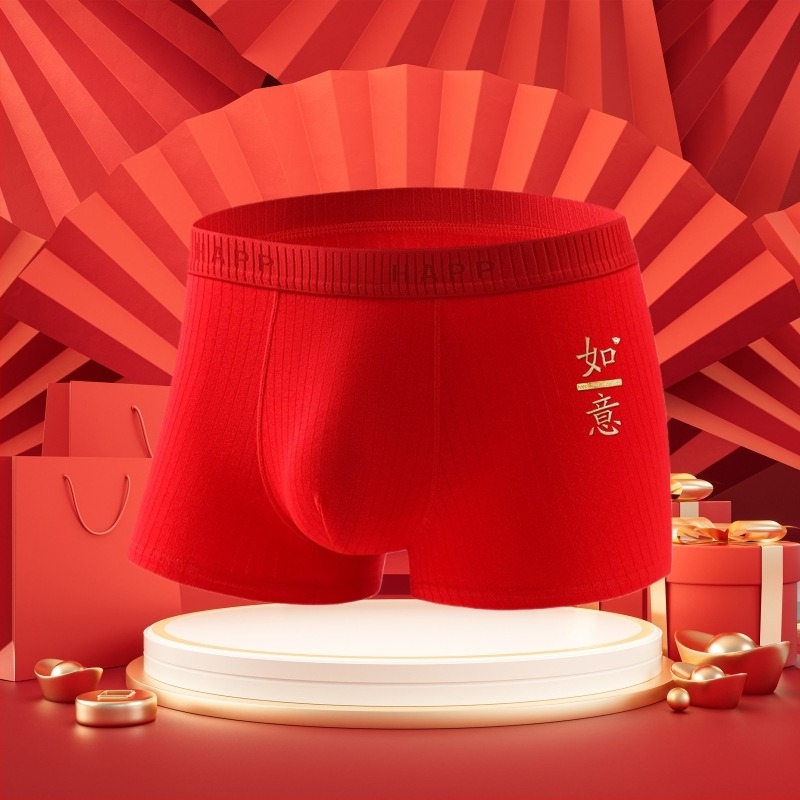 Boxeri pentru bărbați din bumbac, antibacterieni, cu motivul anului zodiacal 2025, talie medie, model text