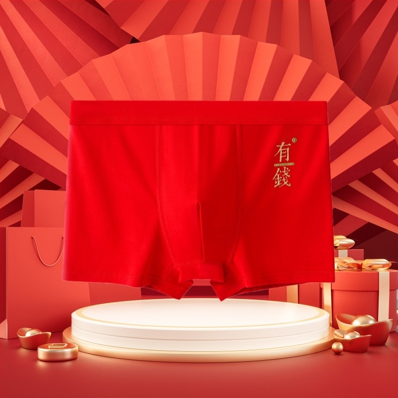 Boxeri pentru bărbați din bumbac, antibacterieni, cu motivul anului zodiacal 2025, talie medie, model text