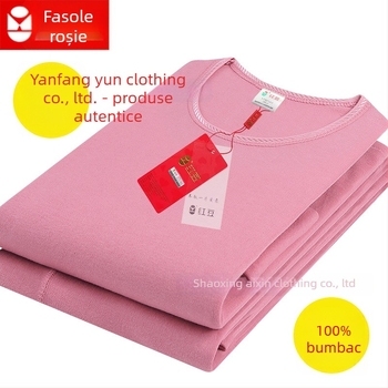 Set termic din bumbac 100% pentru femei, țesătură groasă 201–250 g/m², guler rotund, mâneci lungi, fără cusături