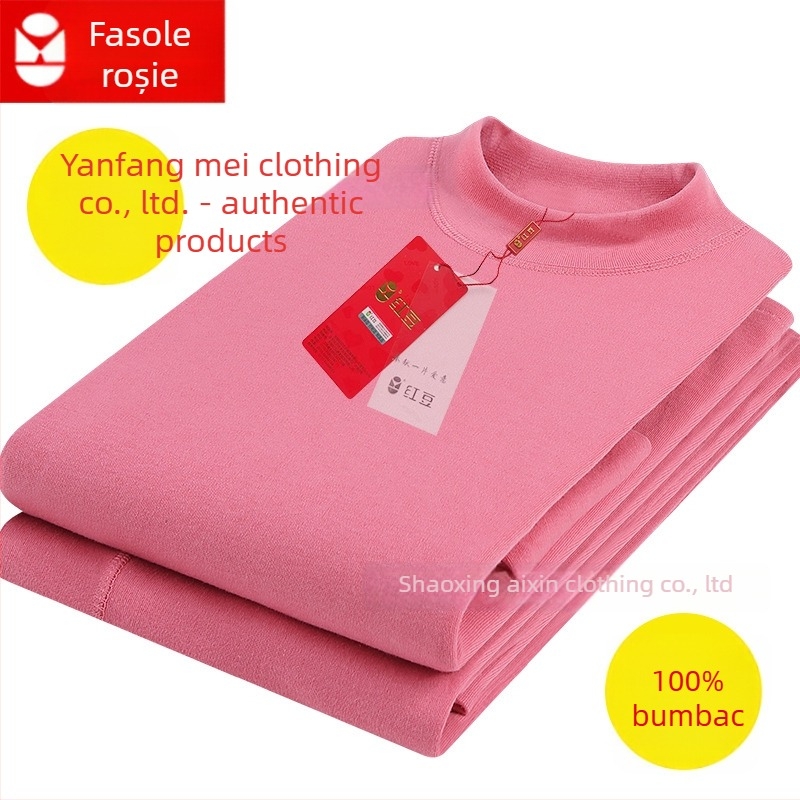 Set termic din bumbac 100% pentru femei, țesătură groasă 201–250 g/m², guler rotund, mâneci lungi, fără cusături