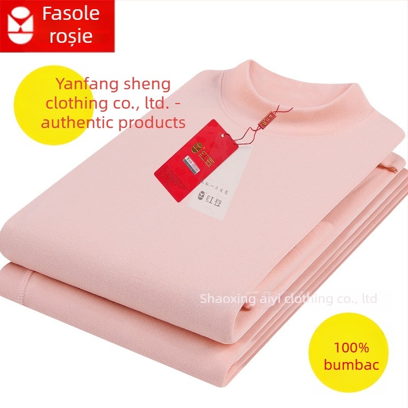 Set termic din bumbac 100% pentru femei, țesătură groasă 201–250 g/m², guler rotund, mâneci lungi, fără cusături
