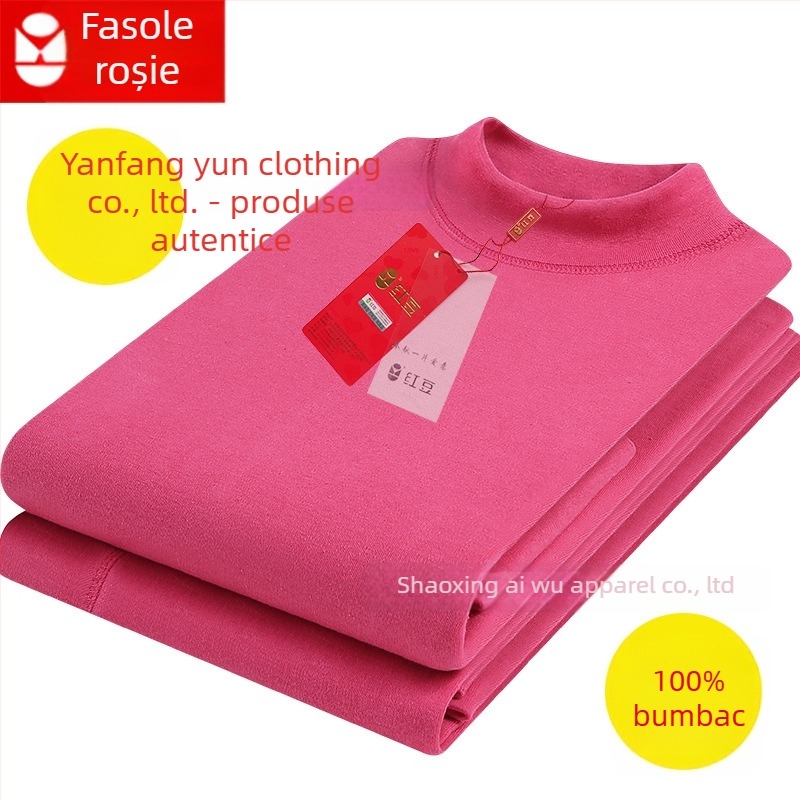 Set termic din bumbac 100% pentru femei, țesătură groasă 201–250 g/m², guler rotund, mâneci lungi, fără cusături
