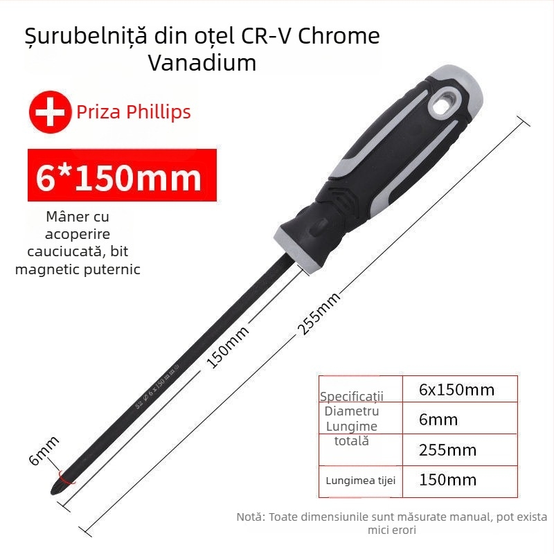 Șurubelniță cu cap cruce, corp din plastic, mâner din oțel aliat crom-vanadiu