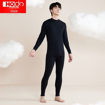 Set de lenjerie termică pentru cupluri, toamnă-iarnă, din 100% bumbac, top cu guler semi-înalt și pantaloni, respirabil, moale, 180 g/m², strat unic