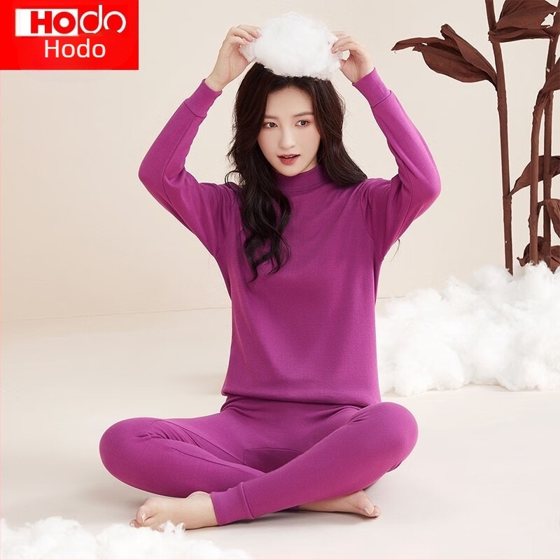 Set de lenjerie termică pentru cupluri, toamnă-iarnă, din 100% bumbac, top cu guler semi-înalt și pantaloni, respirabil, moale, 180 g/m², strat unic