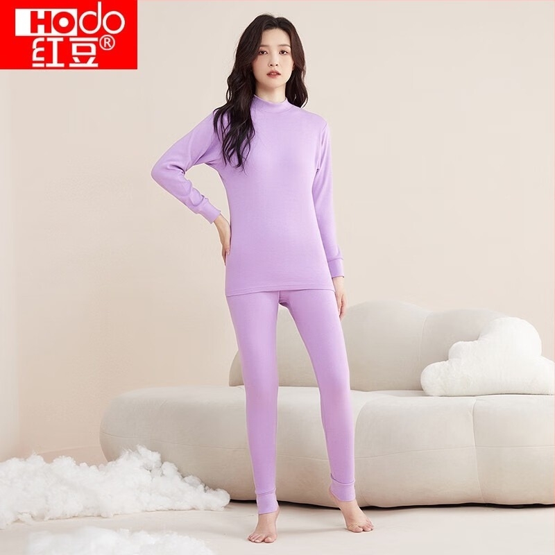 Set de lenjerie termică pentru cupluri, toamnă-iarnă, din 100% bumbac, top cu guler semi-înalt și pantaloni, respirabil, moale, 180 g/m², strat unic