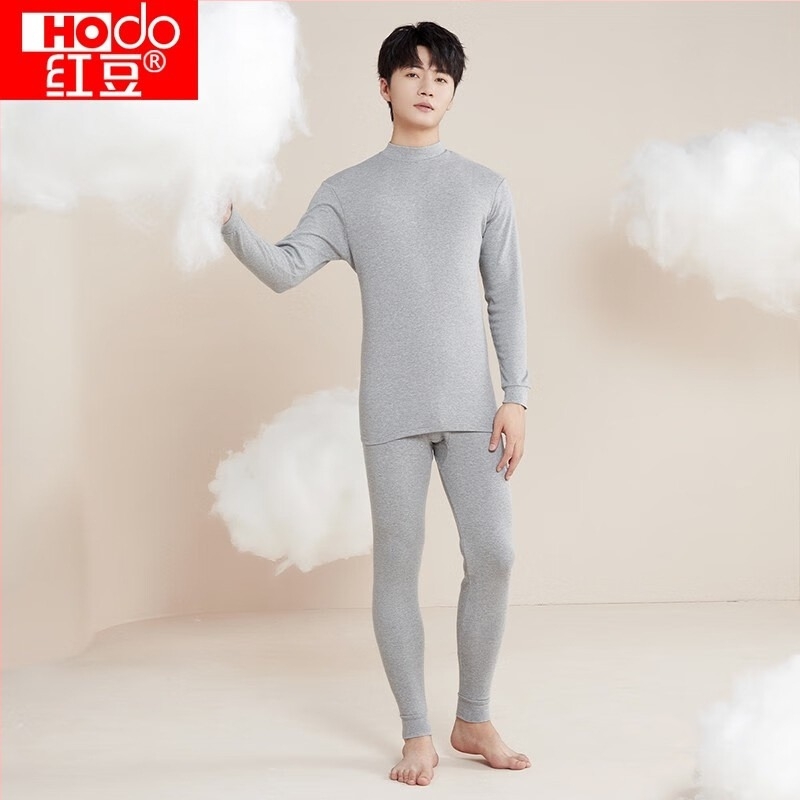 Set de lenjerie termică pentru cupluri, toamnă-iarnă, din 100% bumbac, top cu guler semi-înalt și pantaloni, respirabil, moale, 180 g/m², strat unic