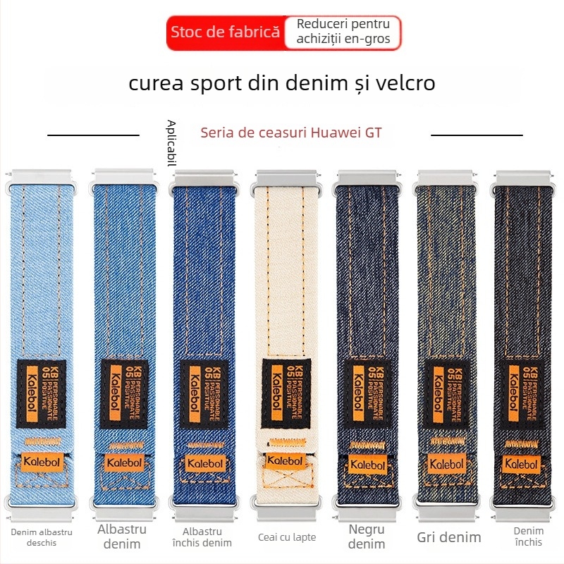 Beautiful Mountain curea Denim Canvas în stil sport pentru Huawei GT5/GT4/Pro/3, 20mm/22mm, închidere Velcro, greutate 14.6 g