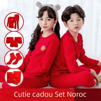 Set de lenjerie termică pentru copii, Anul Șarpelui, roșu, căptușit cu fleece și gros, top și bottom, pentru 12 ani