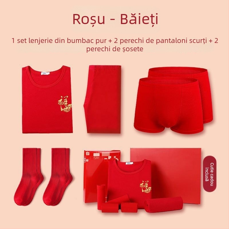 Set de lenjerie termică pentru copii, Anul Șarpelui, roșu, căptușit cu fleece și gros, top și bottom, pentru 12 ani