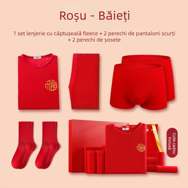 Set de lenjerie termică pentru copii, Anul Șarpelui, roșu, căptușit cu fleece și gros, top și bottom, pentru 12 ani