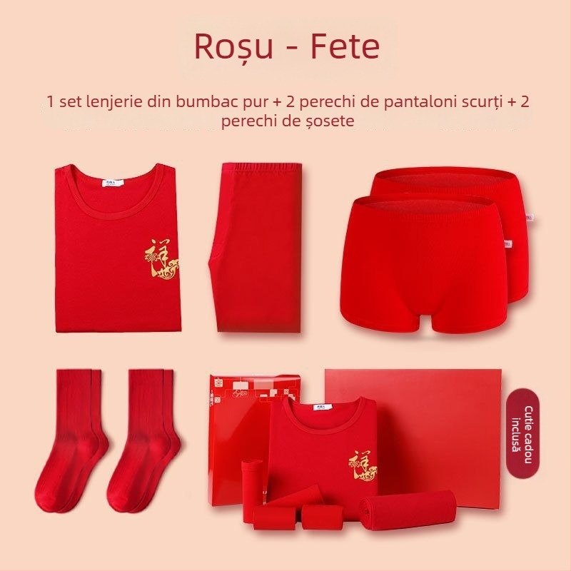Set de lenjerie termică pentru copii, Anul Șarpelui, roșu, căptușit cu fleece și gros, top și bottom, pentru 12 ani