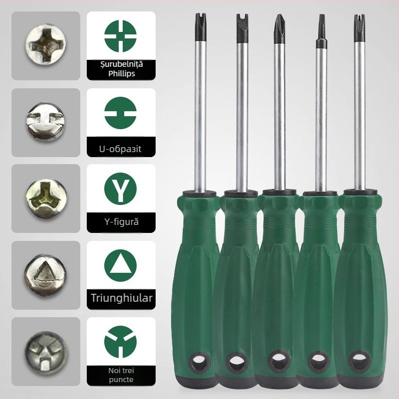Șurubelniță specială cu vârfuri multiple: în formă U, cruce interioară, în formă Y, cruce Plum Blossom, triunghiulară; oțel Cr-V, neizolată, 60 g