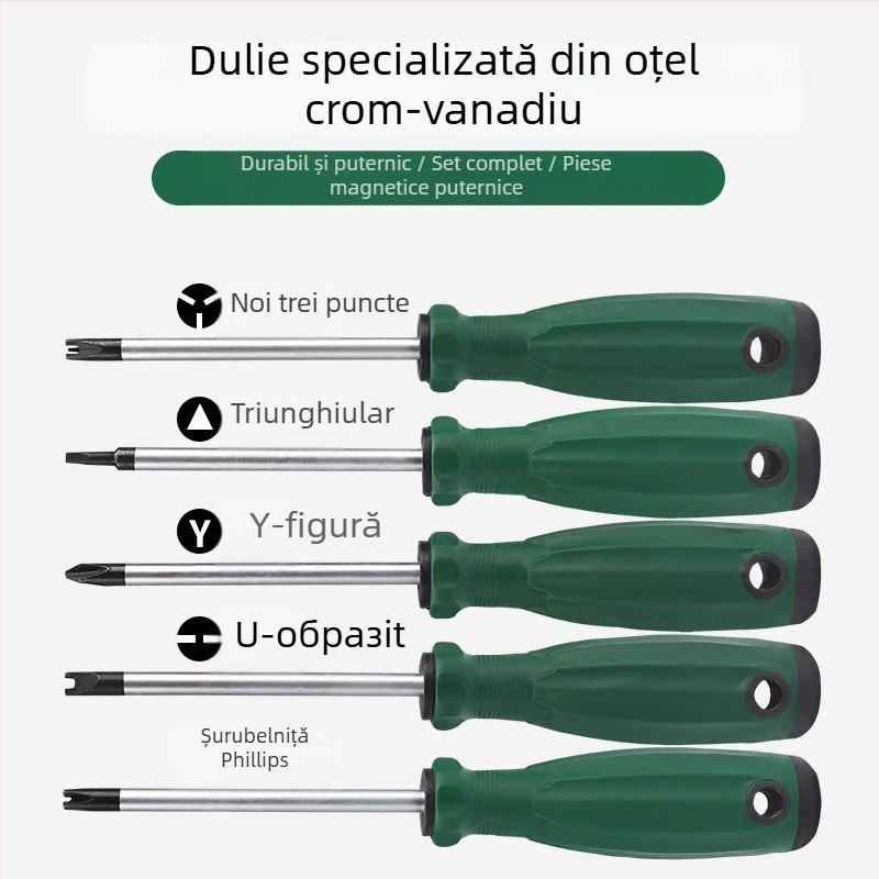 Șurubelniță specială cu vârfuri multiple: în formă U, cruce interioară, în formă Y, cruce Plum Blossom, triunghiulară; oțel Cr-V, neizolată, 60 g