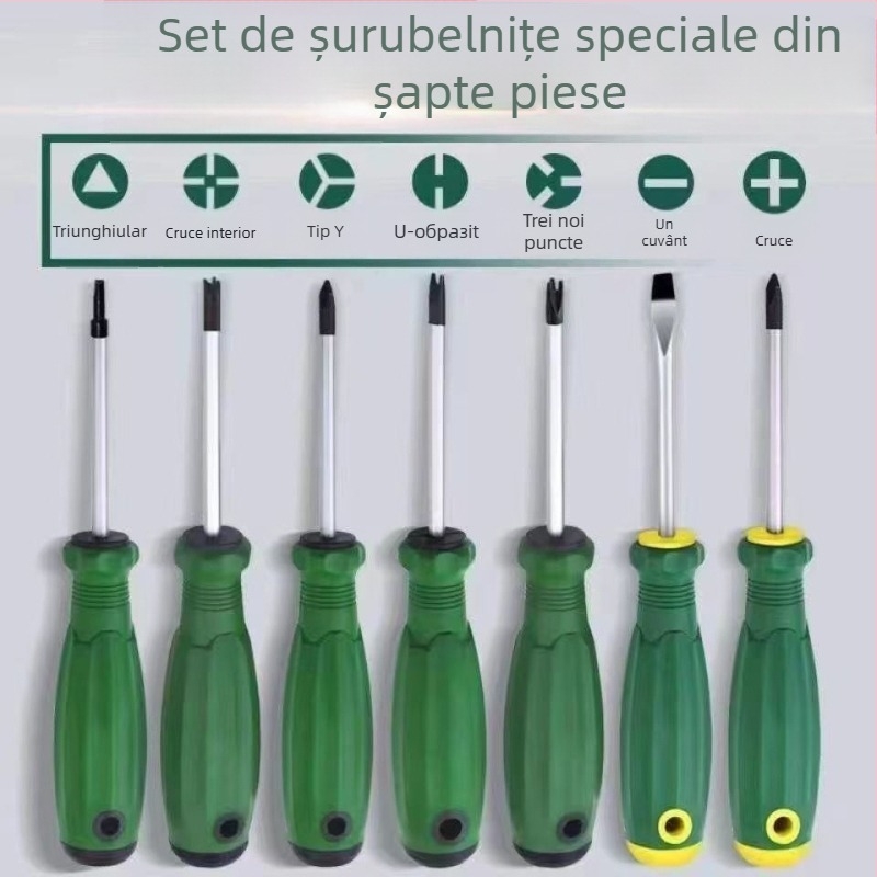 Șurubelniță specială cu vârfuri multiple: în formă U, cruce interioară, în formă Y, cruce Plum Blossom, triunghiulară; oțel Cr-V, neizolată, 60 g