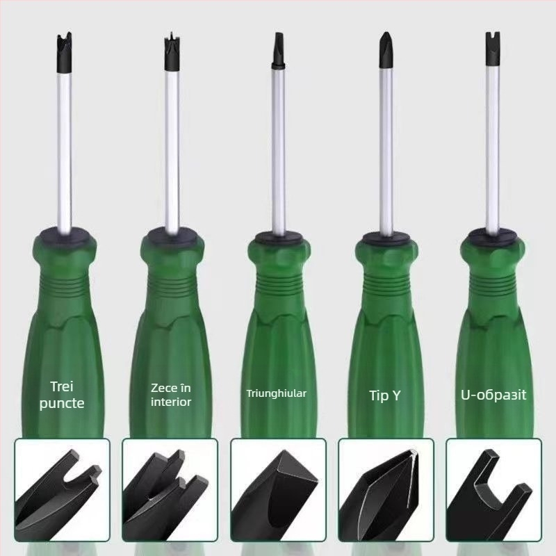 Șurubelniță specială cu vârfuri multiple: în formă U, cruce interioară, în formă Y, cruce Plum Blossom, triunghiulară; oțel Cr-V, neizolată, 60 g