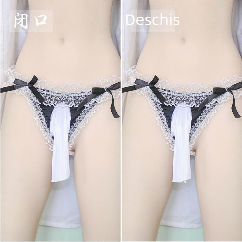 Set de tanga din dantelă, transparent, cu crotch deschis, ultra-subțire