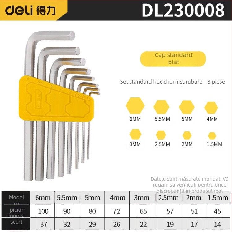 Set chei Allen hexagonale interne, metrice, din oțel crom-vanadiu/S2, nichelat, cap L cu ball head, șurubelniță multifuncțională
