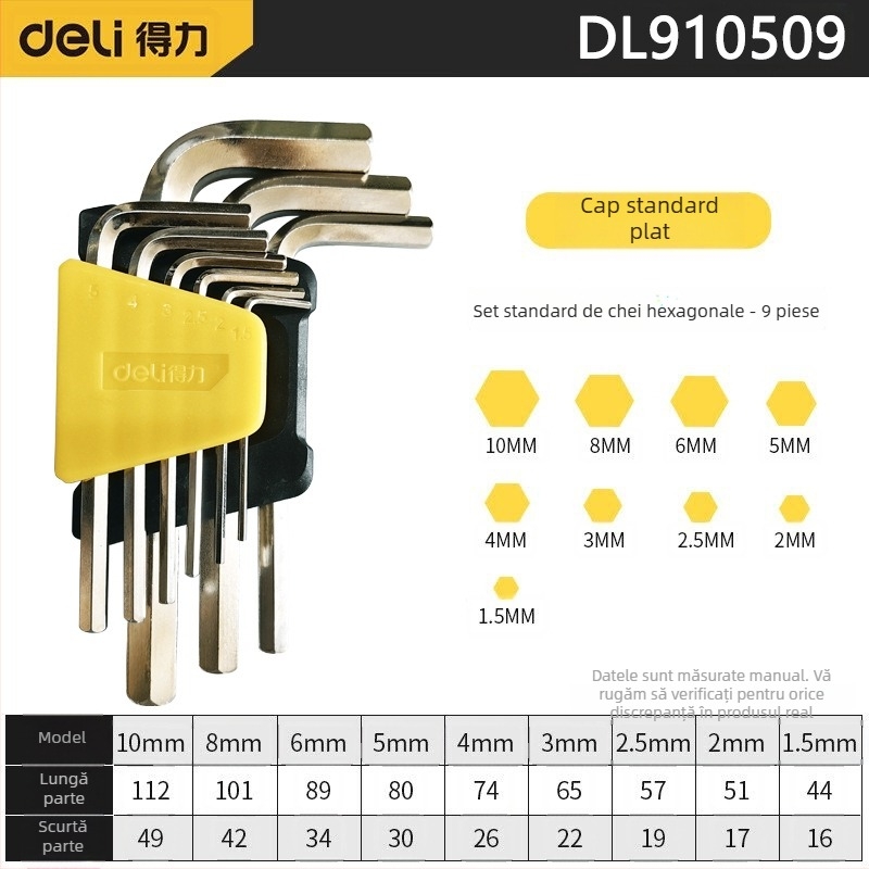 Set chei Allen hexagonale interne, metrice, din oțel crom-vanadiu/S2, nichelat, cap L cu ball head, șurubelniță multifuncțională