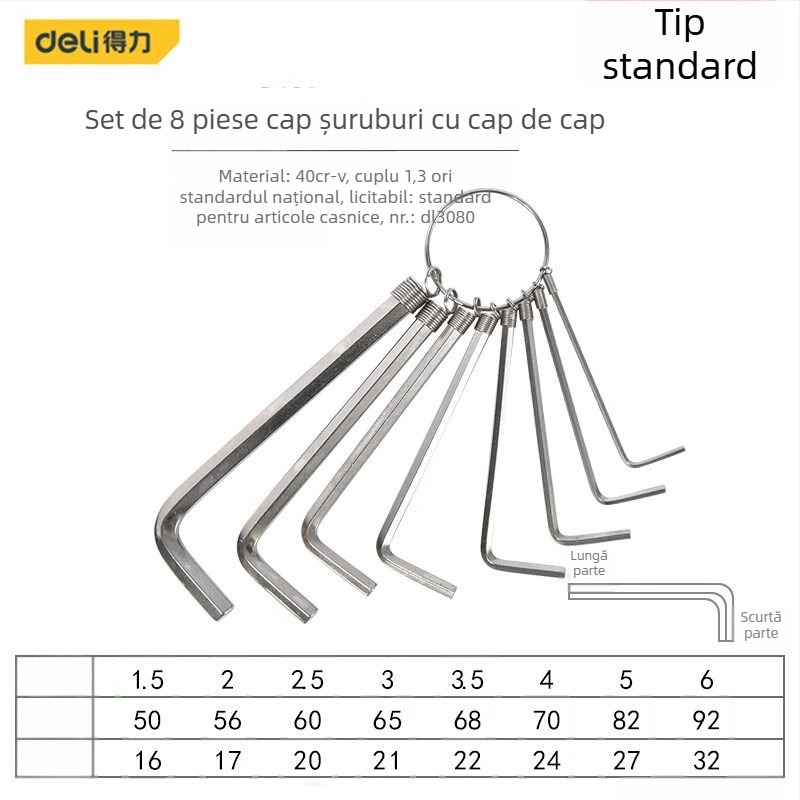 Set chei Allen hexagonale interne, metrice, din oțel crom-vanadiu/S2, nichelat, cap L cu ball head, șurubelniță multifuncțională