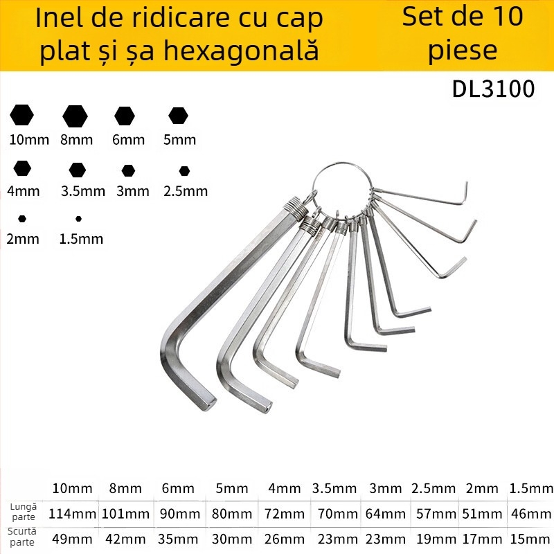 Set chei Allen hexagonale interne, metrice, din oțel crom-vanadiu/S2, nichelat, cap L cu ball head, șurubelniță multifuncțională