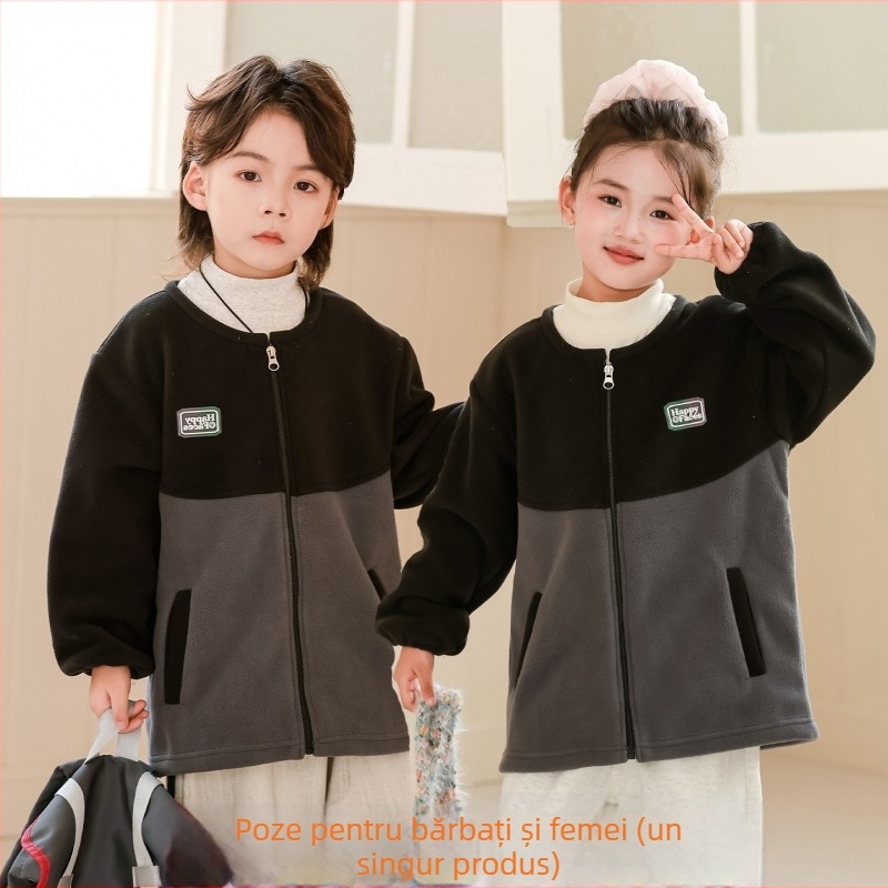 Gehuazi Jachetă impermeabilă pentru copii, căptușită cu fleece, pentru toamnă–iarna, unisex, uniformă școlară