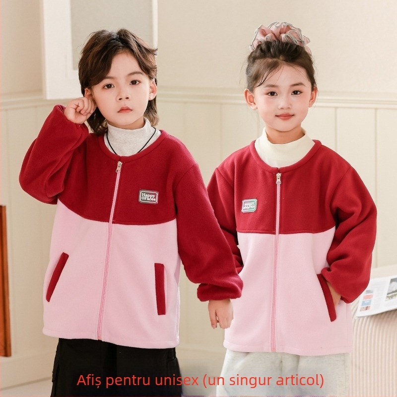 Gehuazi Jachetă impermeabilă pentru copii, căptușită cu fleece, pentru toamnă–iarna, unisex, uniformă școlară