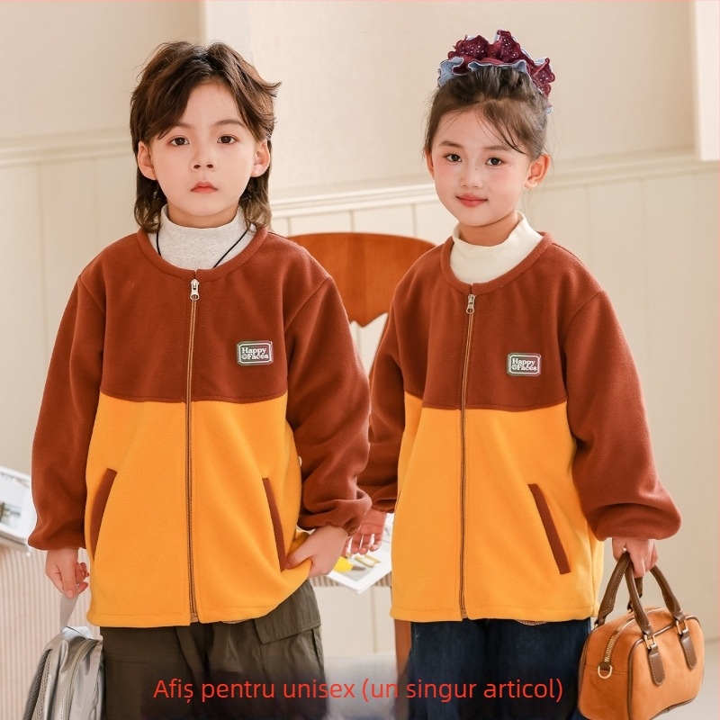Gehuazi Jachetă impermeabilă pentru copii, căptușită cu fleece, pentru toamnă–iarna, unisex, uniformă școlară
