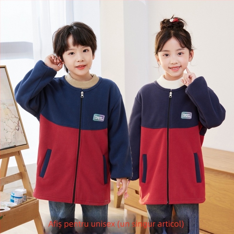 Gehuazi Jachetă impermeabilă pentru copii, căptușită cu fleece, pentru toamnă–iarna, unisex, uniformă școlară