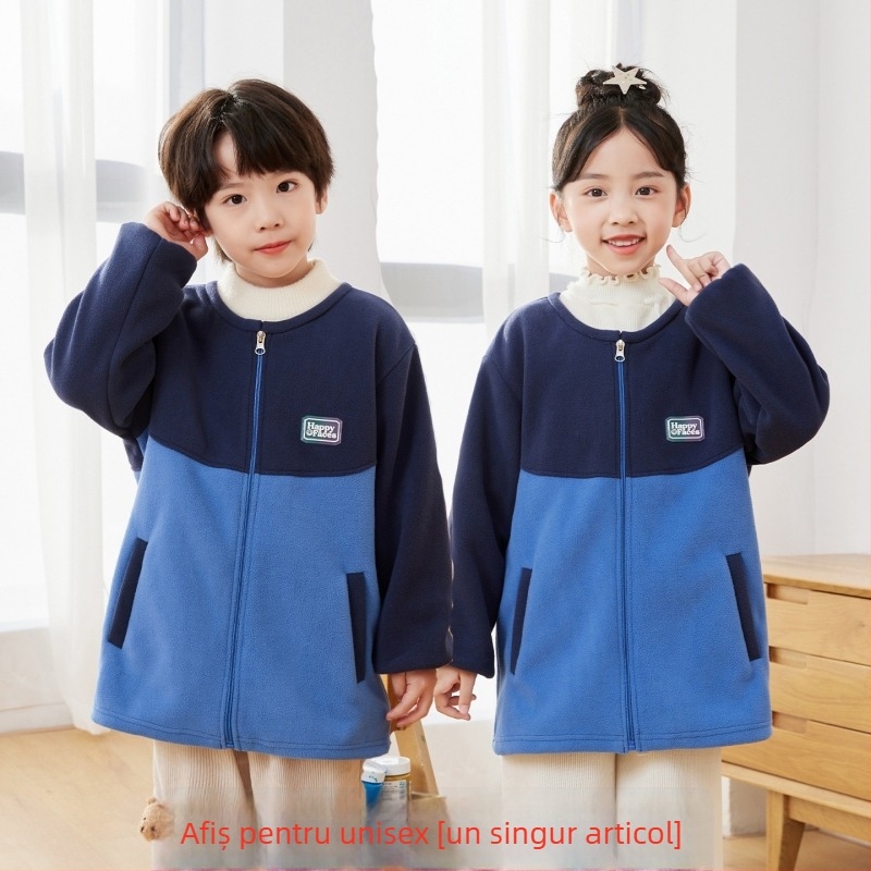 Gehuazi Jachetă impermeabilă pentru copii, căptușită cu fleece, pentru toamnă–iarna, unisex, uniformă școlară