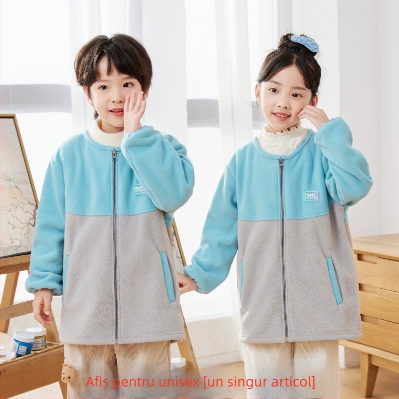 Gehuazi Jachetă impermeabilă pentru copii, căptușită cu fleece, pentru toamnă–iarna, unisex, uniformă școlară