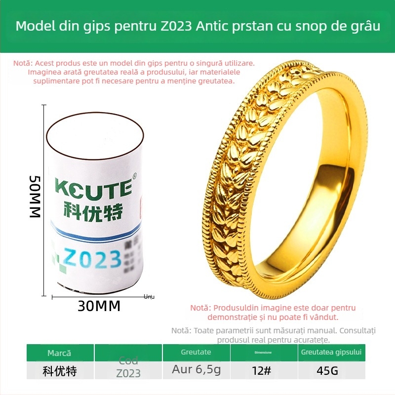 Formă de ipsos pentru inel cu ureche de grâu – design recoltă, simbolul păcii, inel unisex pentru cuplu, unealtă de confecționat bijuterii, domeniu de aplicare: unelte pentru bijuterii din aur