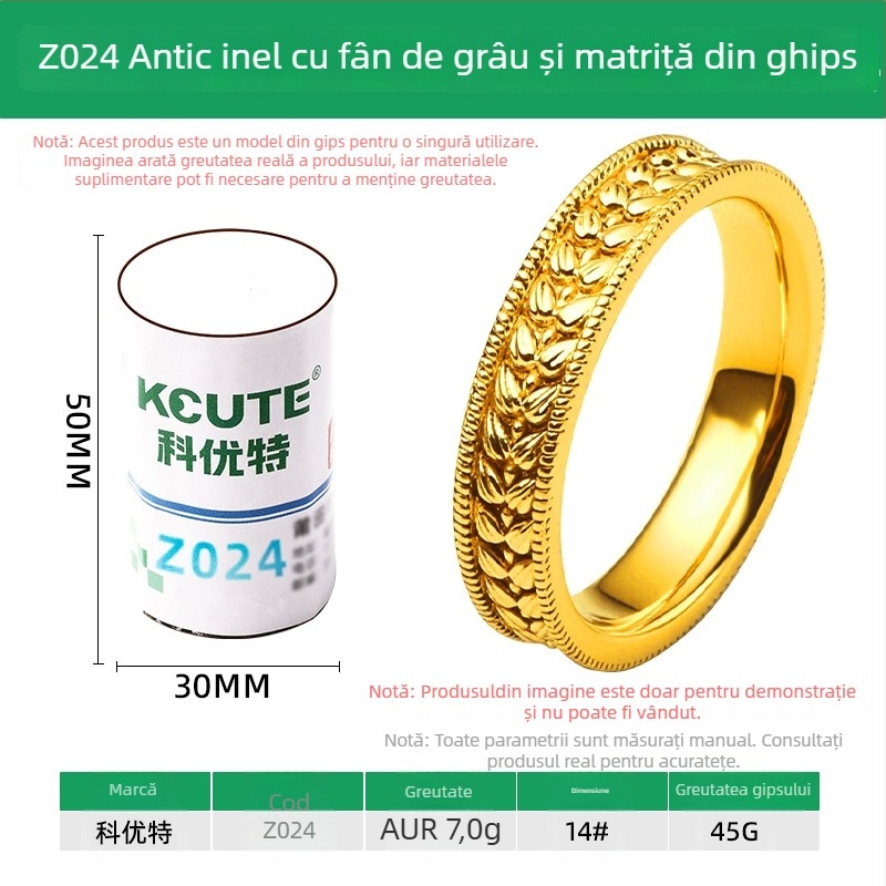 Formă de ipsos pentru inel cu ureche de grâu – design recoltă, simbolul păcii, inel unisex pentru cuplu, unealtă de confecționat bijuterii, domeniu de aplicare: unelte pentru bijuterii din aur