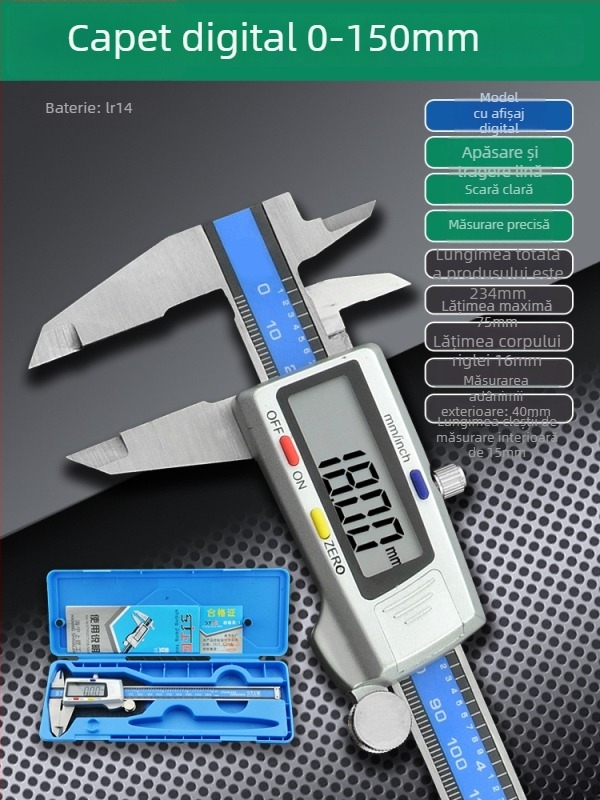 Caliper Vernier cu afișaj digital - înaltă precizie, oțel inoxidabil, clasă industrială, măsurare înălțime și adâncime
