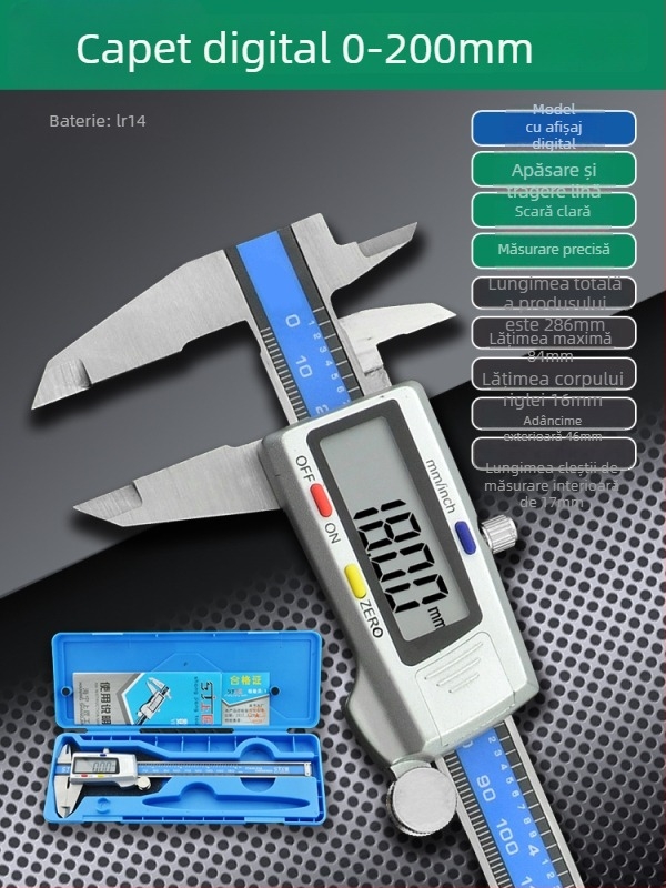 Caliper Vernier cu afișaj digital - înaltă precizie, oțel inoxidabil, clasă industrială, măsurare înălțime și adâncime