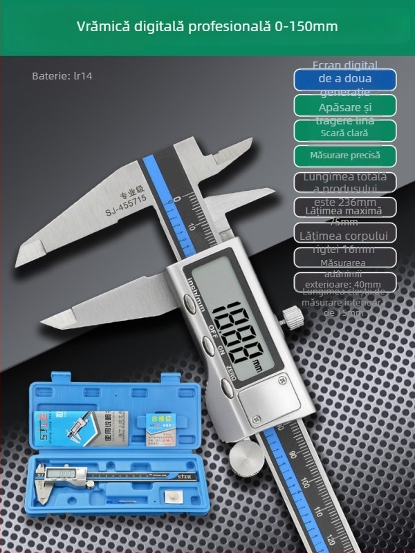 Caliper Vernier cu afișaj digital - înaltă precizie, oțel inoxidabil, clasă industrială, măsurare înălțime și adâncime