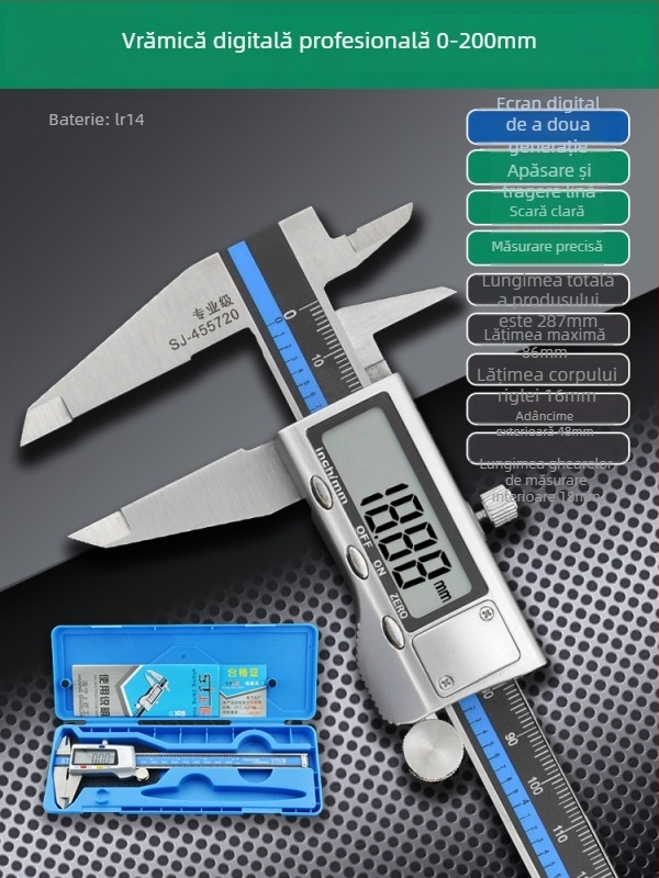 Caliper Vernier cu afișaj digital - înaltă precizie, oțel inoxidabil, clasă industrială, măsurare înălțime și adâncime